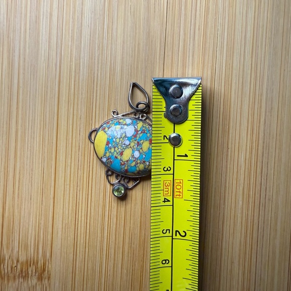 Vintage Silver Multicolored Speckled Sone Necklace Pendant - Picture 5 of 9